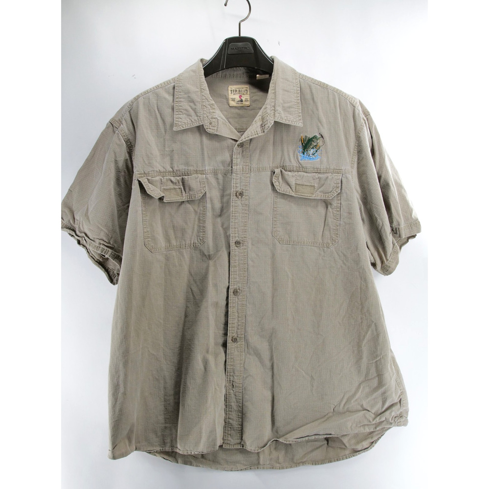 VTG Red Head Brand Co. Tan Bass Embroidery/Pockets Mens 3XL Short Sleeve Buttons
